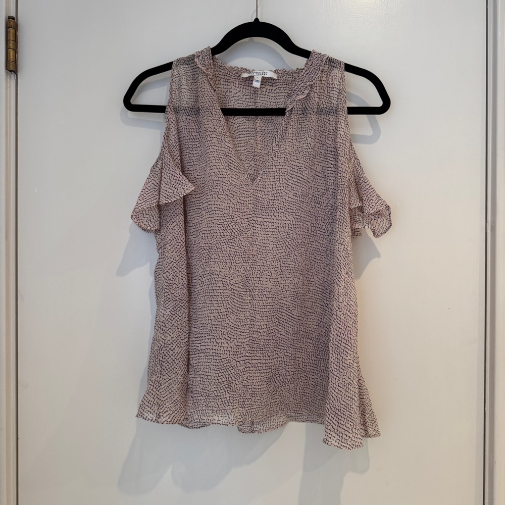 Derek Lam Mauve Patterned Cold-Shoulder V-Neck Blouse